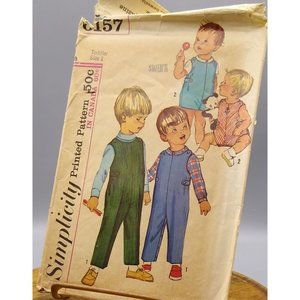 Vintage Sewing PATTERN Simplicity 6157, Child Overalls 1965, Size 1 Size 2